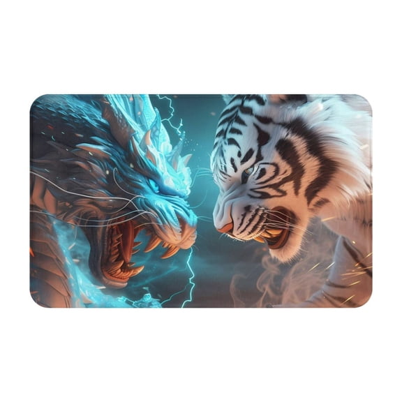 Bathroom Rugs Non Slip Washable - Blue Dragon and White Tiger Kitchen Mats for Floor, Area Rugs for Entryway Rugs Indoor, Laundry Bathroom Room Door Rug with Rubber Backing 20x31.5in