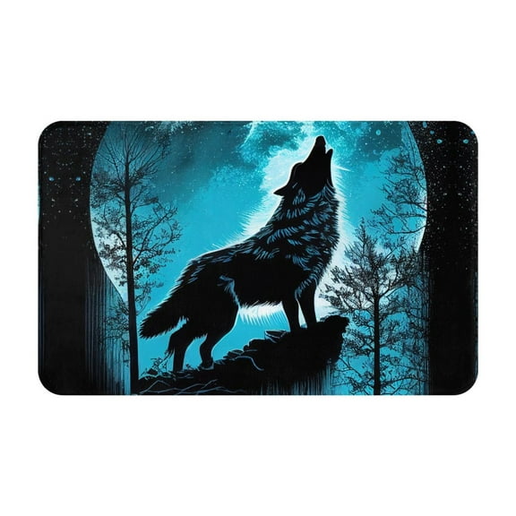 Bathroom Rugs Non Slip Washable - Blue Full Moon Wolf Kitchen Mats for Floor, Area Rugs for Entryway Rugs Indoor, Laundry Bathroom Room Door Rug with Rubber Backing 20x31.5in