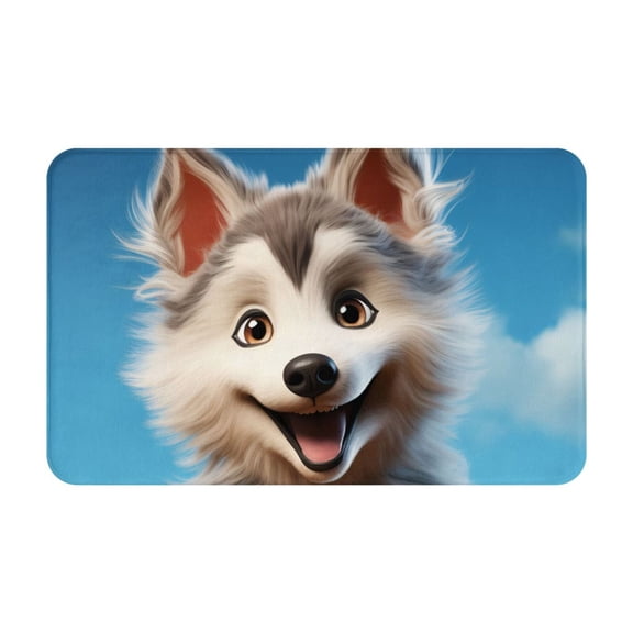 Bathroom Rugs Non Slip Washable - Blue Sky Cute Wolf Kitchen Mats for Floor, Area Rugs for Entryway Rugs Indoor, Laundry Bathroom Room Door Rug with Rubber Backing 20x31.5in