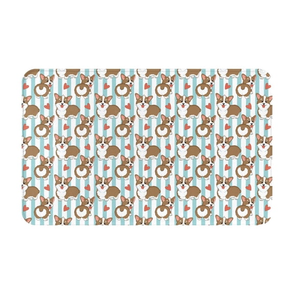 Bathroom Rugs Non Slip Washable - Blue Striped Cute Corgi Dog Love Kitchen Mats for Floor, Area Rugs for Entryway Rugs Indoor, Laundry Bathroom Room Door Rug with Rubber Backing 20x31.5in