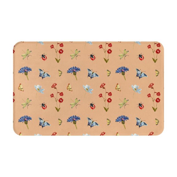 Bathroom Rugs Non Slip Washable - Butterflies Flowers Ladybugs Kitchen Mats for Floor, Area Rugs for Entryway Rugs Indoor, Laundry Bathroom Room Door Rug with Rubber Backing 20x31.5in