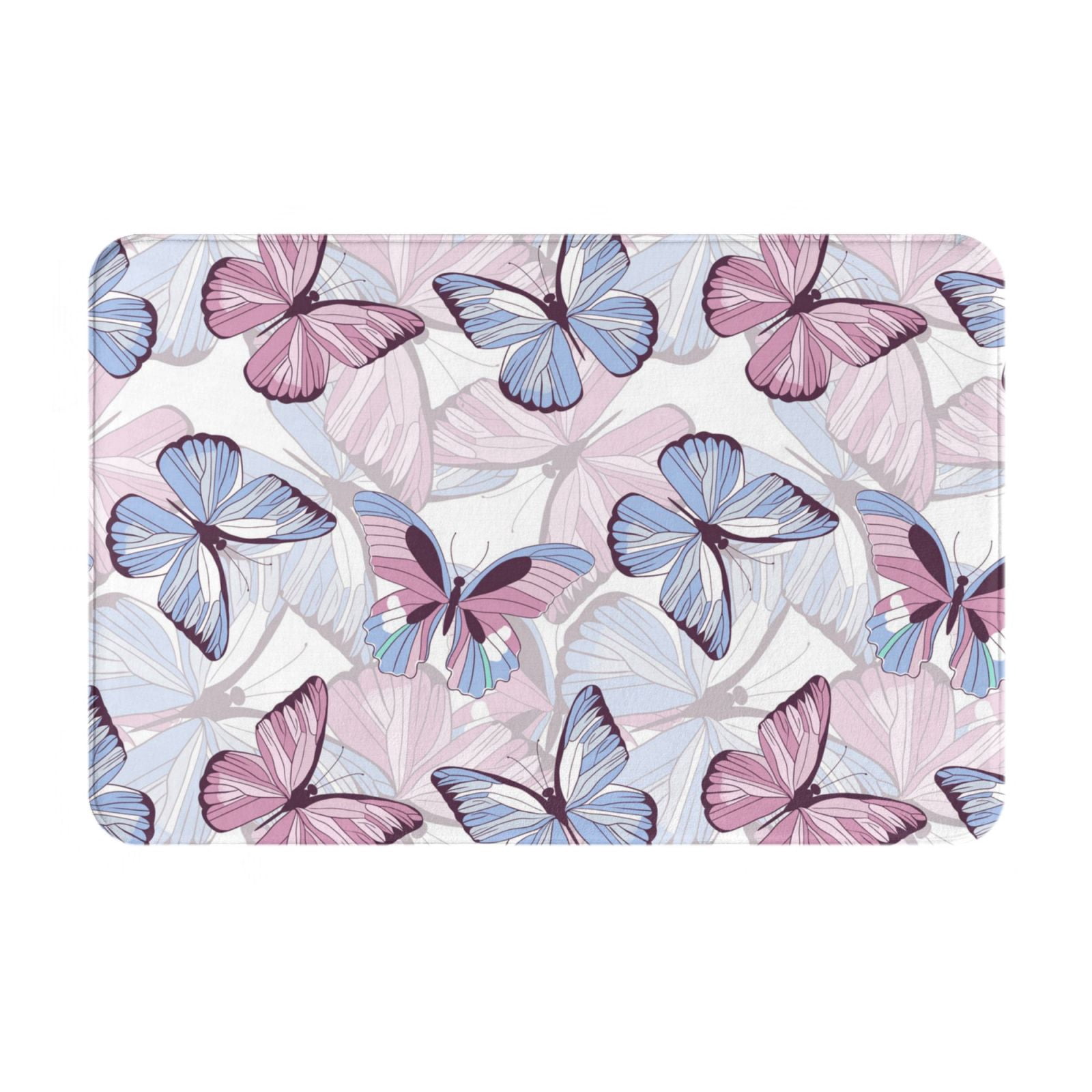 Naturestep Rug Butterfly Bathroom Rugs Non Slip Washable, Butterflies in Pastel Water Absorbing ...
