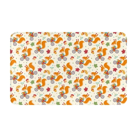 Bathroom Rugs Non Slip Washable - Cartoon Bike Cute Fox Kitchen Mats for Floor, Area Rugs for Entryway Rugs Indoor, Laundry Bathroom Room Door Rug with Rubber Backing 20x31.5in