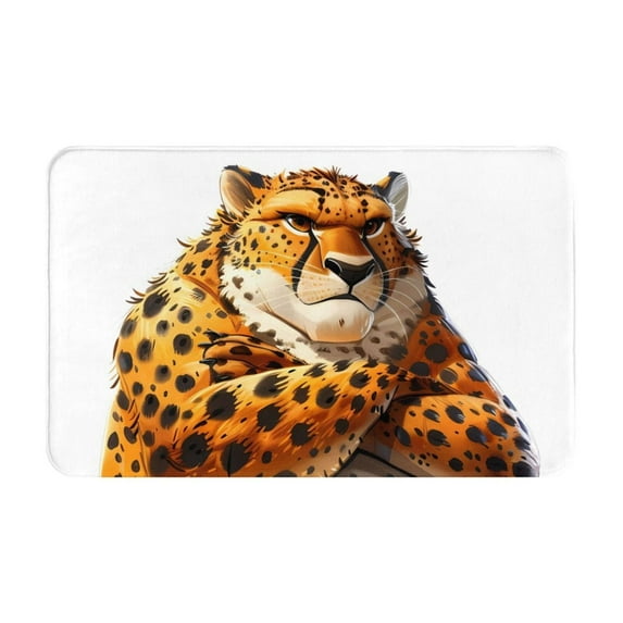 Bathroom Rugs Non Slip Washable - Cartoon Cheetah With Attitude Kitchen Mats for Floor, Area Rugs for Entryway Rugs Indoor, Laundry Bathroom Room Door Rug with Rubber Backing 20x31.5in