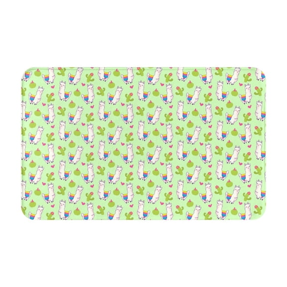 Bathroom Rugs Non Slip Washable - Cartoon Cute Alpaca Cactus Green Kitchen Mats for Floor, Area Rugs for Entryway Rugs Indoor, Laundry Bathroom Room Door Rug with Rubber Backing 20x31.5in