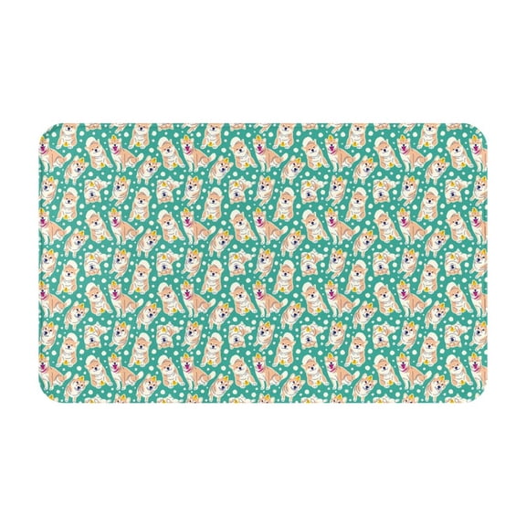 Bathroom Rugs Non Slip Washable - Cartoon Cute Corgi Dog Green Kitchen Mats for Floor, Area Rugs for Entryway Rugs Indoor, Laundry Bathroom Room Door Rug with Rubber Backing 20x31.5in