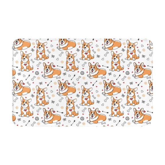 Bathroom Rugs Non Slip Washable - Cartoon Cute Corgi Dog Love Kitchen Mats for Floor, Area Rugs for Entryway Rugs Indoor, Laundry Bathroom Room Door Rug with Rubber Backing 20x31.5in