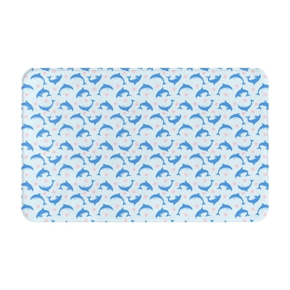 Bathroom Rugs Non Slip Washable - Cartoon Cute Dolphin Flower Kitchen Mats for Floor, Area Rugs for Entryway Rugs Indoor, Laundry Bathroom Room Door Rug with Rubber Backing 20x31.5in