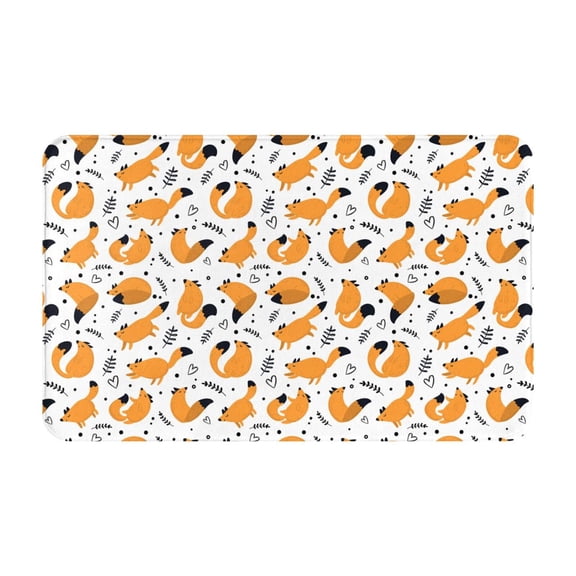 Bathroom Rugs Non Slip Washable - Cartoon Fox Print Kitchen Mats for Floor, Area Rugs for Entryway Rugs Indoor, Laundry Bathroom Room Door Rug with Rubber Backing 20x31.5in