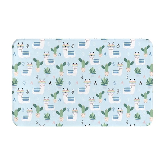 Bathroom Rugs Non Slip Washable - Cartoon Funny Alpaca Cactus Blue Kitchen Mats for Floor, Area Rugs for Entryway Rugs Indoor, Laundry Bathroom Room Door Rug with Rubber Backing 20x31.5in