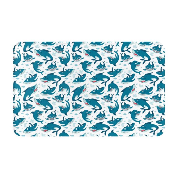 Bathroom Rugs Non Slip Washable - Cartoon Funny Cute Shark_A Kitchen Mats for Floor, Area Rugs for Entryway Rugs Indoor, Laundry Bathroom Room Door Rug with Rubber Backing 20x31.5in