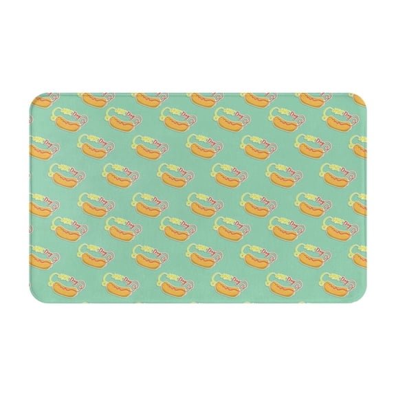 Bathroom Rugs Non Slip Washable - Cartoon Hot Dog Print Green Kitchen Mats for Floor, Area Rugs for Entryway Rugs Indoor, Laundry Bathroom Room Door Rug with Rubber Backing 20x31.5in