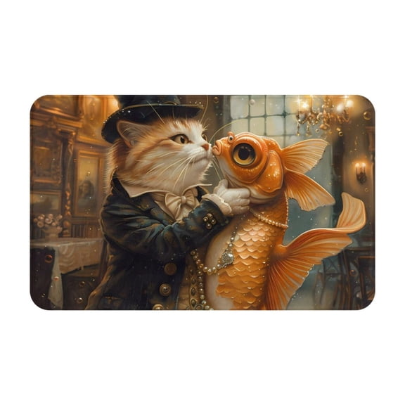 Bathroom Rugs Non Slip Washable - Cat Fish Dance Vintage Kitchen Mats for Floor, Area Rugs for Entryway Rugs Indoor, Laundry Bathroom Room Door Rug with Rubber Backing 20x31.5in