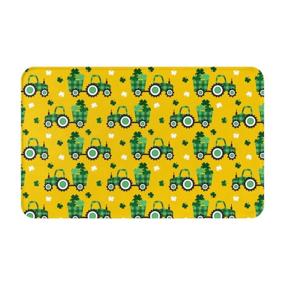 Bathroom Rugs Non Slip Washable - Checkered tractor St Patrick's yellow Kitchen Mats for Floor, Area Rugs for Entryway Rugs Indoor, Laundry Bathroom Room Door Rug with Rubber Backing 20x31.5in