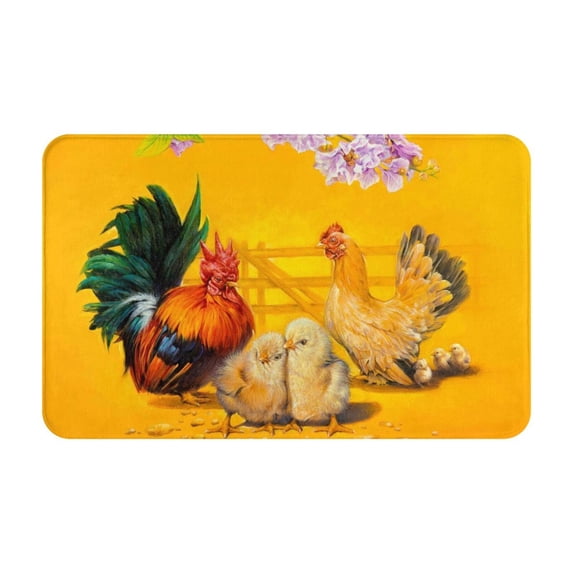 Bathroom Rugs Non Slip Washable - The Chicken Family Rooster Hen And Chicks Kitchen Mats for Floor, Area Rugs for Entryway Rugs Indoor, Laundry Bathroom Room Door Rug with Rubber Backing 20x31.5in