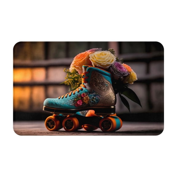 Bathroom Rugs Non Slip Washable - Classic Floral Blue Skate Shoes Kitchen Mats for Floor, Area Rugs for Entryway Rugs Indoor, Laundry Bathroom Room Door Rug with Rubber Backing 20x31.5in