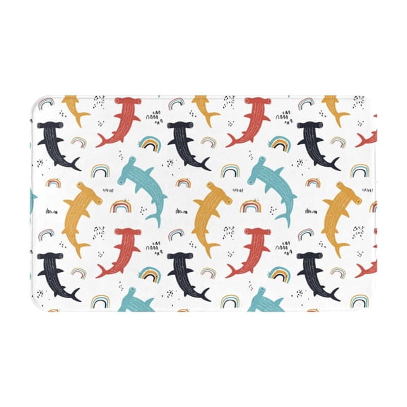Bathroom Rugs Non Slip Washable - Colorful Rainbow Hammerhead Shark Kitchen Mats for Floor, Area Rugs for Entryway Rugs Indoor, Laundry Bathroom Room Door Rug with Rubber Backing 20x31.5in