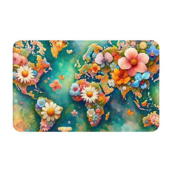 Bathroom Rugs Non Slip Washable - Colorful World Map Kitchen Mats for Floor, Area Rugs for Entryway Rugs Indoor, Laundry Bathroom Room Door Rug with Rubber Backing 20x31.5in