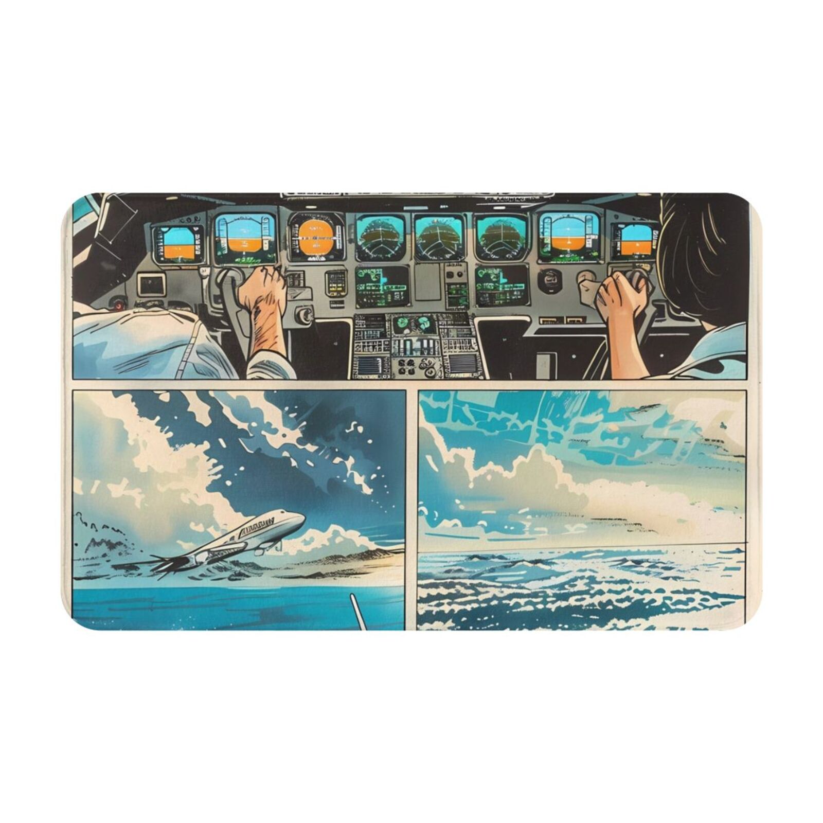 Bathroom Rugs Non Slip Washable - Comic Airplane Cockpit Illustration ...