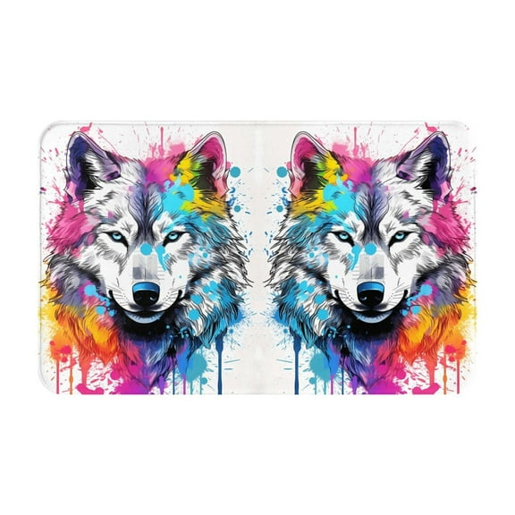 Bathroom Rugs Non Slip Washable - Cool Colorful Wolf Kitchen Mats for Floor, Area Rugs for Entryway Rugs Indoor, Laundry Bathroom Room Door Rug with Rubber Backing 20x31.5in
