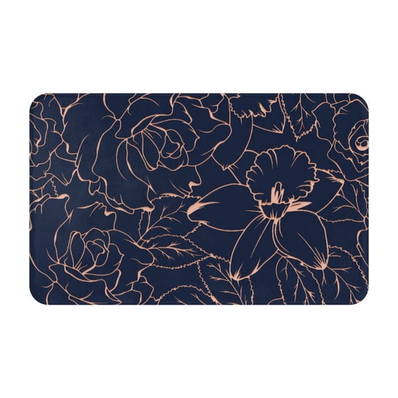 Bathroom Rugs Non Slip Washable - Copper-Gold Gloss Outline Flower Kitchen Mats for Floor, Area Rugs for Entryway Rugs Indoor, Laundry Bathroom Room Door Rug with Rubber Backing 20x31.5in