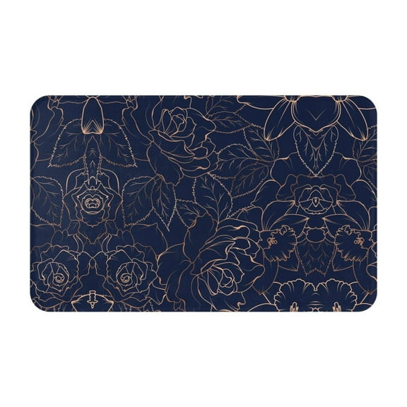 Bathroom Rugs Non Slip Washable - Copper-Gold Gloss Outline Navy Dark Blue Kitchen Mats for Floor, Area Rugs for Entryway Rugs Indoor, Laundry Bathroom Room Door Rug with Rubber Backing 20x31.5in