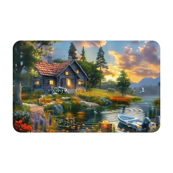 Bathroom Rugs Non Slip Washable - Cozy Cottage Lakeside Sunset Kitchen Mats for Floor, Area Rugs for Entryway Rugs Indoor, Laundry Bathroom Room Door Rug with Rubber Backing 20x31.5in