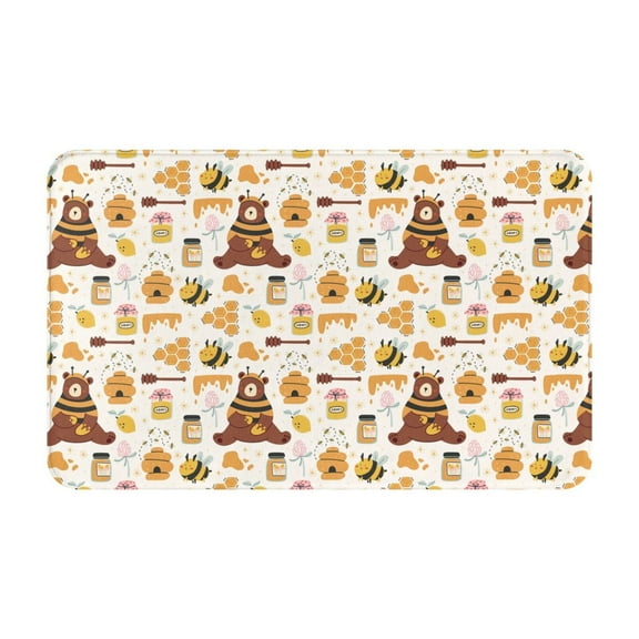 Bathroom Rugs Non Slip Washable - Cute Bee Honey Jar Hive Bear Kitchen Mats for Floor, Area Rugs for Entryway Rugs Indoor, Laundry Bathroom Room Door Rug with Rubber Backing 20x31.5in