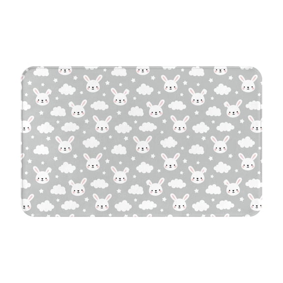 Bathroom Rugs Non Slip Washable - Cute Cartoon Rabbit Clouds Gray Kitchen Mats for Floor, Area Rugs for Entryway Rugs Indoor, Laundry Bathroom Room Door Rug with Rubber Backing 20x31.5in