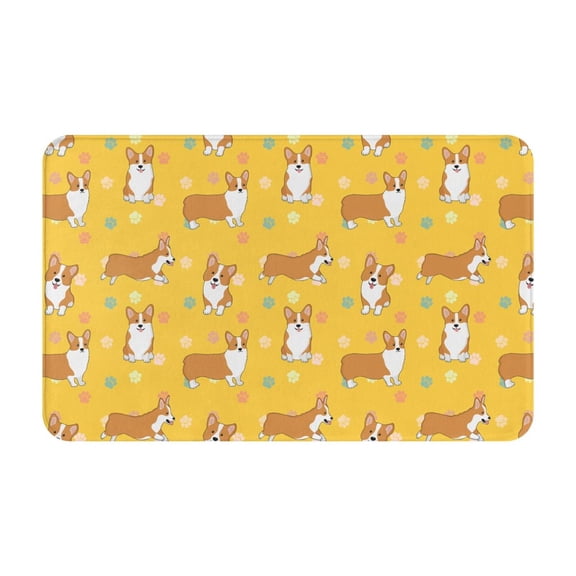 Bathroom Rugs Non Slip Washable - Cute Corgi Dog Colorful Footprints Kitchen Mats for Floor, Area Rugs for Entryway Rugs Indoor, Laundry Bathroom Room Door Rug with Rubber Backing 20x31.5in
