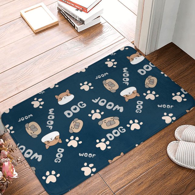 Bathroom Rugs Non Slip Washable, Cute Dog Puppy Woof Water Absorbing