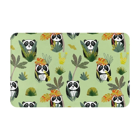 Bathroom Rugs Non Slip Washable - Cute Panda Bear In Greenery Forest Kitchen Mats for Floor, Area Rugs for Entryway Rugs Indoor, Laundry Bathroom Room Door Rug with Rubber Backing 20x31.5in