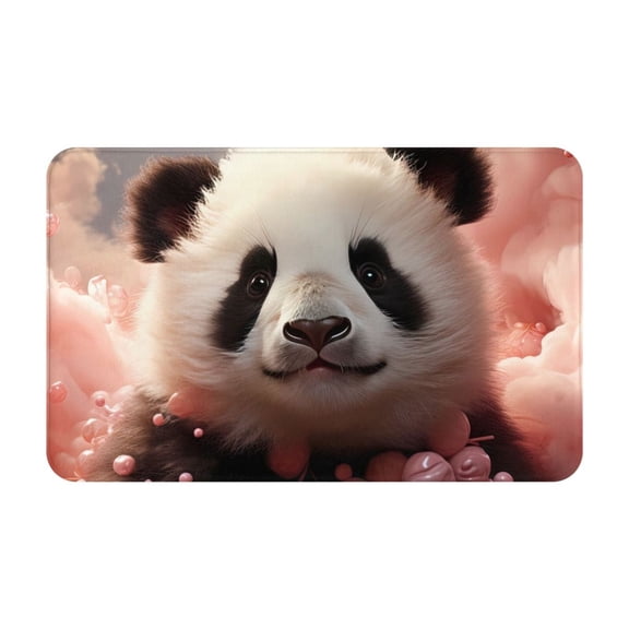 Bathroom Rugs Non Slip Washable - Cute Pink Cloud Panda Kitchen Mats for Floor, Area Rugs for Entryway Rugs Indoor, Laundry Bathroom Room Door Rug with Rubber Backing 20x31.5in
