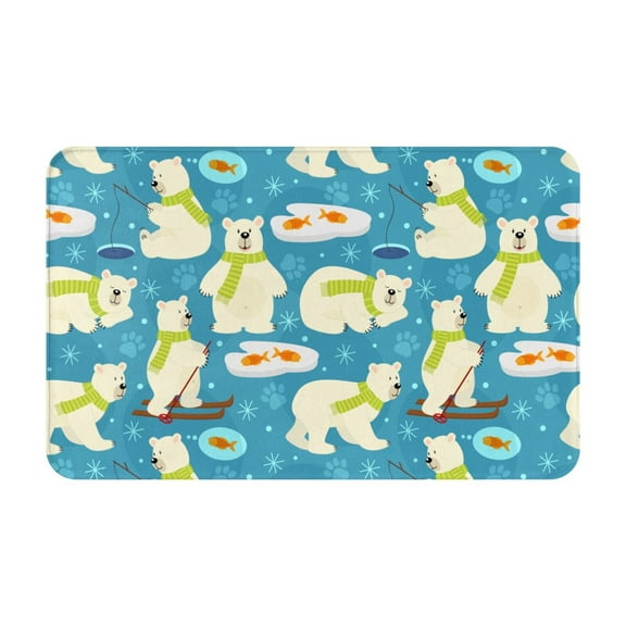 Bathroom Rugs Non Slip Washable - Cute Polar Bear Fishing Kitchen Mats for Floor, Area Rugs for Entryway Rugs Indoor, Laundry Bathroom Room Door Rug with Rubber Backing 20x31.5in