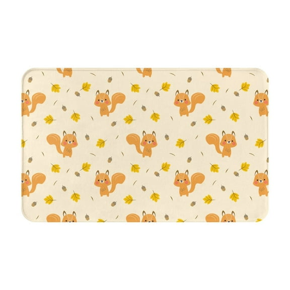 Bathroom Rugs Non Slip Washable - Cute Squirrel Cartoon Maple Leaf Kitchen Mats for Floor, Area Rugs for Entryway Rugs Indoor, Laundry Bathroom Room Door Rug with Rubber Backing 20x31.5in