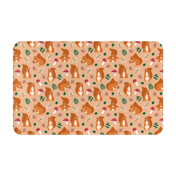 Bathroom Rugs Non Slip Washable - Cute Squirrel Mushroom Cartoon Kitchen Mats for Floor, Area Rugs for Entryway Rugs Indoor, Laundry Bathroom Room Door Rug with Rubber Backing 20x31.5in