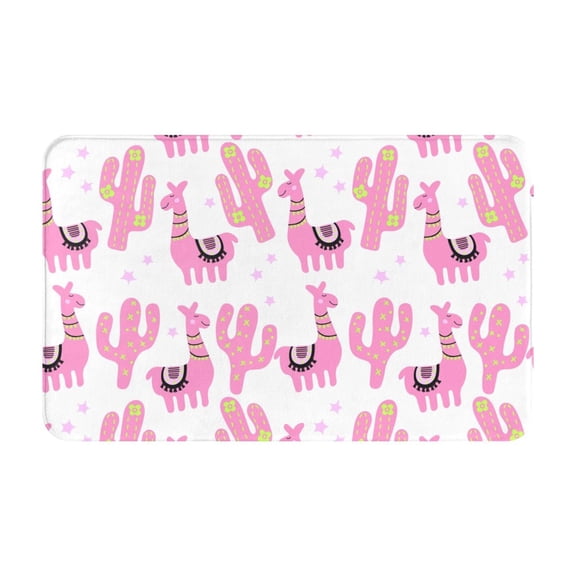 Bathroom Rugs Non Slip Washable - Cute pink llama alpaca cactus Kitchen Mats for Floor, Area Rugs for Entryway Rugs Indoor, Laundry Bathroom Room Door Rug with Rubber Backing 20x31.5in