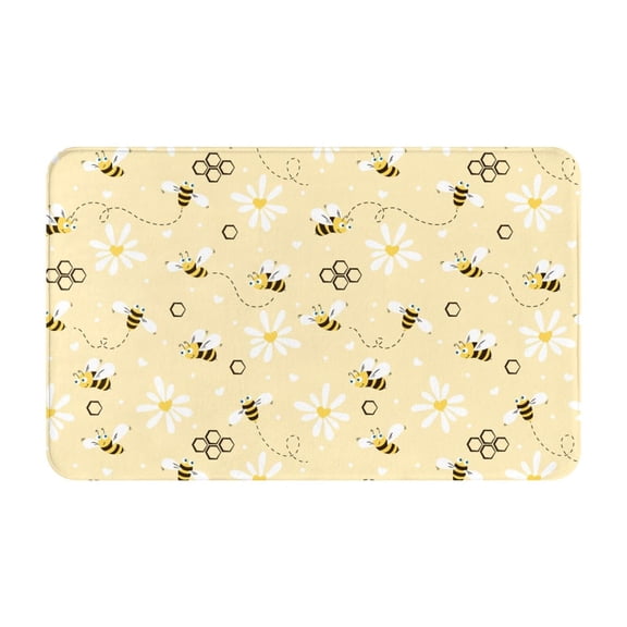 Bathroom Rugs Non Slip Washable - Daisy bee yellow cute cartoon Kitchen Mats for Floor, Area Rugs for Entryway Rugs Indoor, Laundry Bathroom Room Door Rug with Rubber Backing 20x31.5in