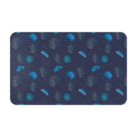 Bathroom Rugs Non Slip Washable - Deep Blue Coral Jellyfish Kitchen Mats for Floor, Area Rugs for Entryway Rugs Indoor, Laundry Bathroom Room Door Rug with Rubber Backing 20x31.5in