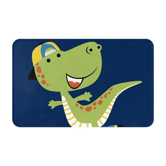 Bathroom Rugs Non Slip Washable - Dino Playing Roller Skate Kitchen Mats for Floor, Area Rugs for Entryway Rugs Indoor, Laundry Bathroom Room Door Rug with Rubber Backing 20x31.5in