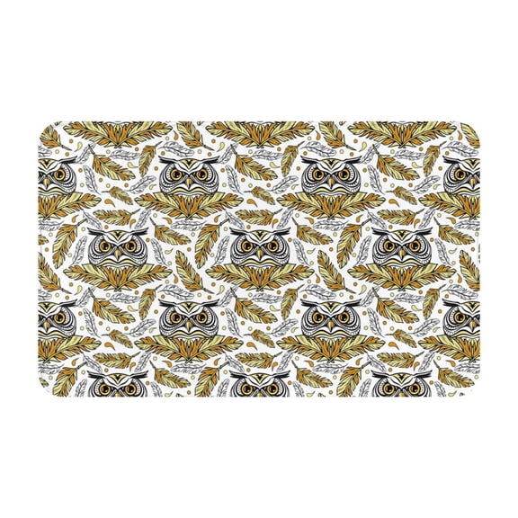 Bathroom Rugs Non Slip Washable - Feathered Owl Print Kitchen Mats for Floor, Area Rugs for Entryway Rugs Indoor, Laundry Bathroom Room Door Rug with Rubber Backing 20x31.5in
