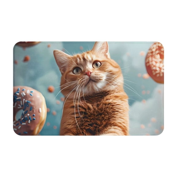 Bathroom Rugs Non Slip Washable - Floating Cat And Donuts Kitchen Mats for Floor, Area Rugs for Entryway Rugs Indoor, Laundry Bathroom Room Door Rug with Rubber Backing 20x31.5in