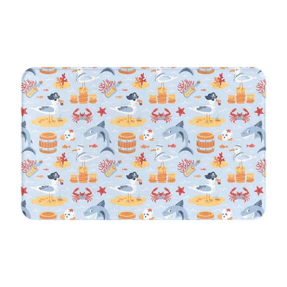 Bathroom Rugs Non Slip Washable - Funny Cute Shark Pirate Duck Crab Kitchen Mats for Floor, Area Rugs for Entryway Rugs Indoor, Laundry Bathroom Room Door Rug with Rubber Backing 20x31.5in