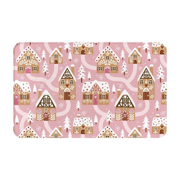 Bathroom Rugs Non Slip Washable - Gingerbread Houses Pink Wonderland Kitchen Mats for Floor, Area Rugs for Entryway Rugs Indoor, Laundry Bathroom Room Door Rug with Rubber Backing 20x31.5in