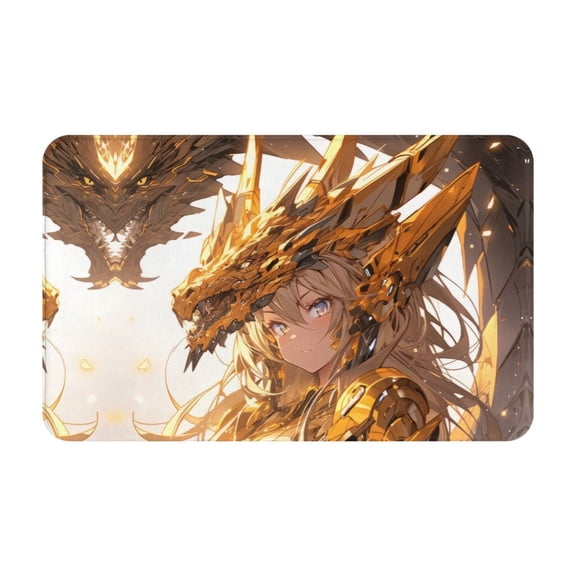 Bathroom Rugs Non Slip Washable - Golden Armor Dragon Princess Kitchen Mats for Floor, Area Rugs for Entryway Rugs Indoor, Laundry Bathroom Room Door Rug with Rubber Backing 20x31.5in
