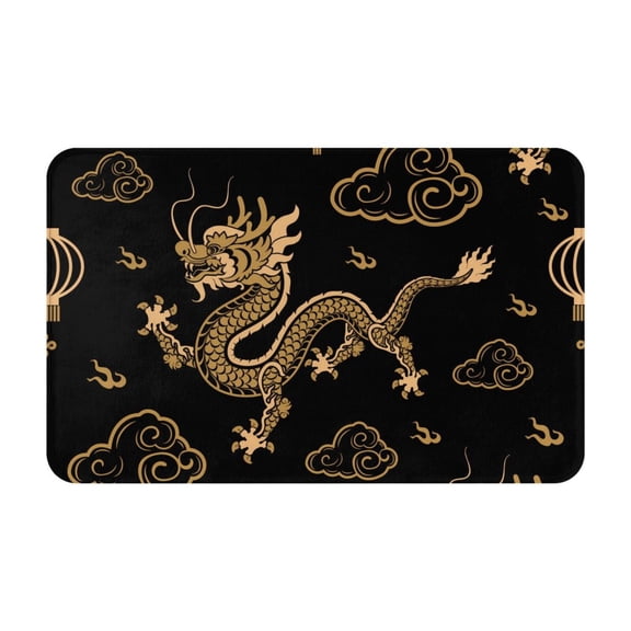 Bathroom Rugs Non Slip Washable - Golden Chinese Dragon Clouds Kitchen Mats for Floor, Area Rugs for Entryway Rugs Indoor, Laundry Bathroom Room Door Rug with Rubber Backing 20x31.5in