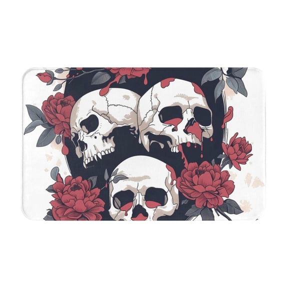 Bathroom Rugs Non Slip Washable - Gothic Skulls And Roses Kitchen Mats for Floor, Area Rugs for Entryway Rugs Indoor, Laundry Bathroom Room Door Rug with Rubber Backing 20x31.5in