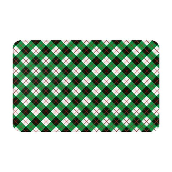 Bathroom Rugs Non Slip Washable - Green Argyle Plaid Kitchen Mats for Floor, Area Rugs for Entryway Rugs Indoor, Laundry Bathroom Room Door Rug with Rubber Backing 20x31.5in