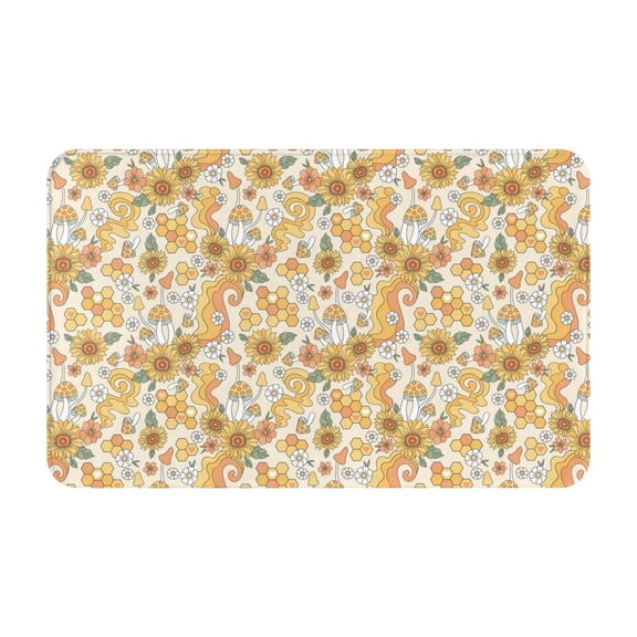 Bathroom Rugs Non Slip Washable - Groovy Hippie Flower Mushrooms Kitchen Mats for Floor, Area Rugs for Entryway Rugs Indoor, Laundry Bathroom Room Door Rug with Rubber Backing 20x31.5in