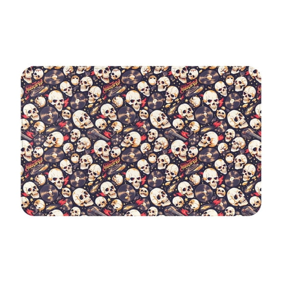 Bathroom Rugs Non Slip Washable - Guitar Skull record Kitchen Mats for Floor, Area Rugs for Entryway Rugs Indoor, Laundry Bathroom Room Door Rug with Rubber Backing 20x31.5in